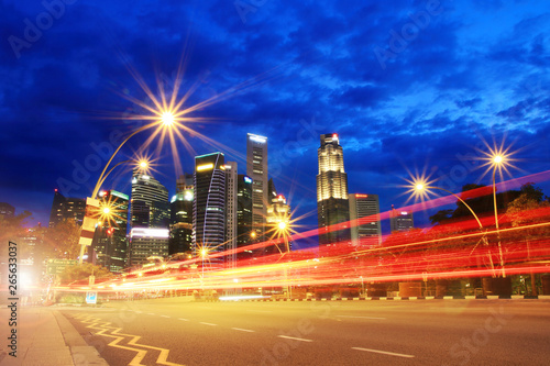 Motion Red Speed Light on road to Singapore City