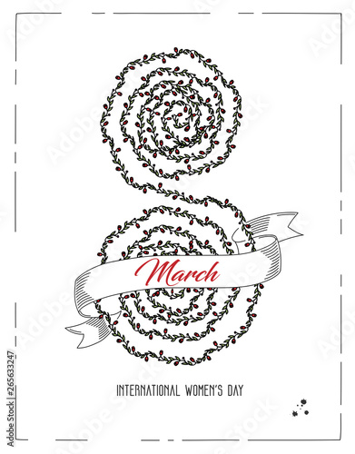 8th of March postcard with nember made of flowers