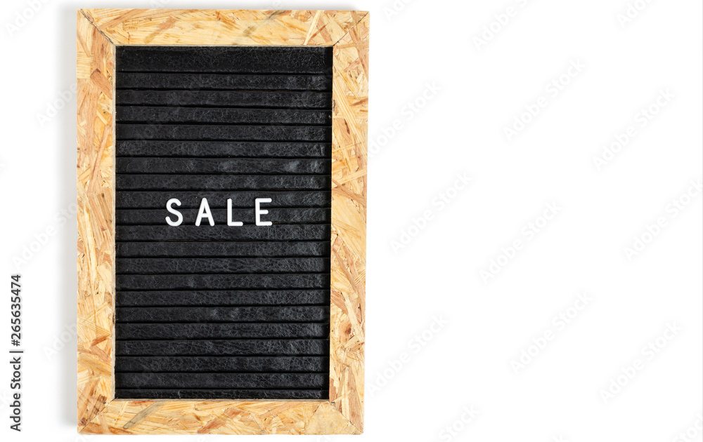 Letter board with white lettering sale.On white background.
