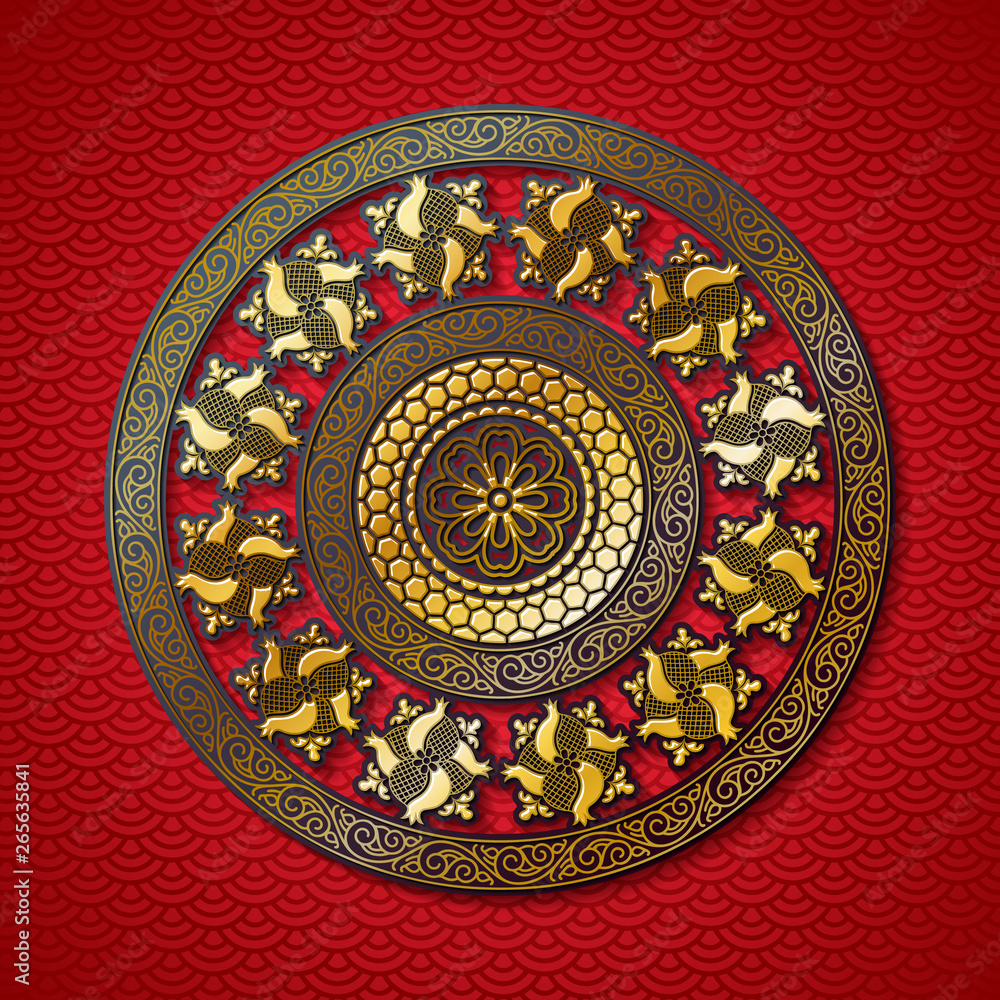Fototapeta premium Chinese background with decorative vector ornament.