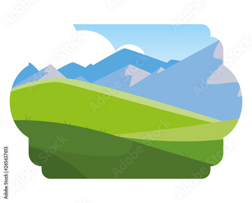 field camp and mountains landscape scene