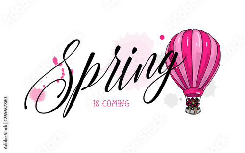 Romantic spring card with aerostat watercolour graphic