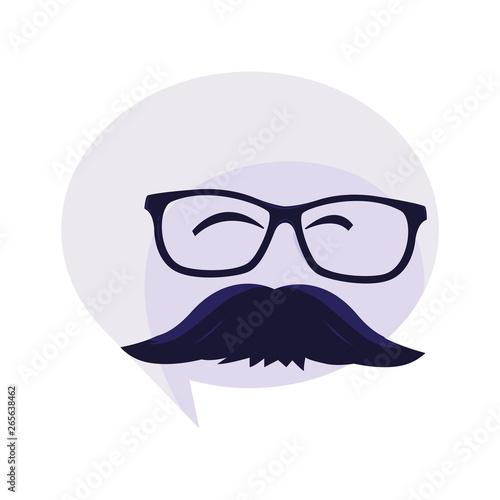 speech bubble with hipster mustache and glasses
