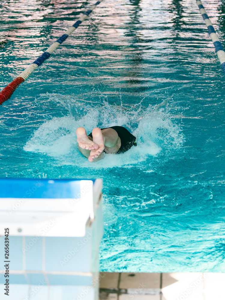 Springboard diving in the sports pool