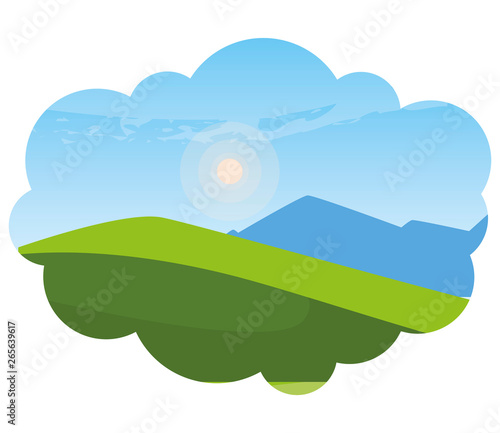 field camp and mountains landscape scene