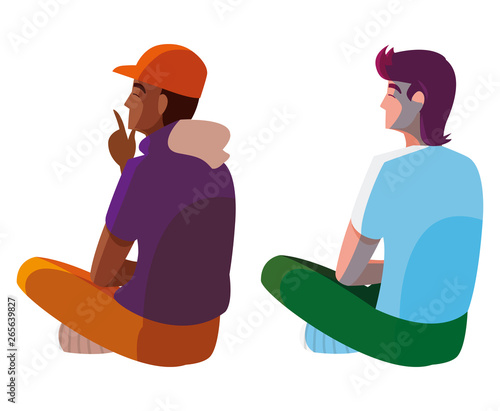 interracial men seated back character