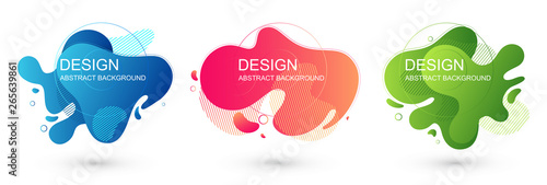 Set of abstract liquid shape graphic elements. Colorful gradient fluid design. Template for presentation, logo, banner. Vector illustration.