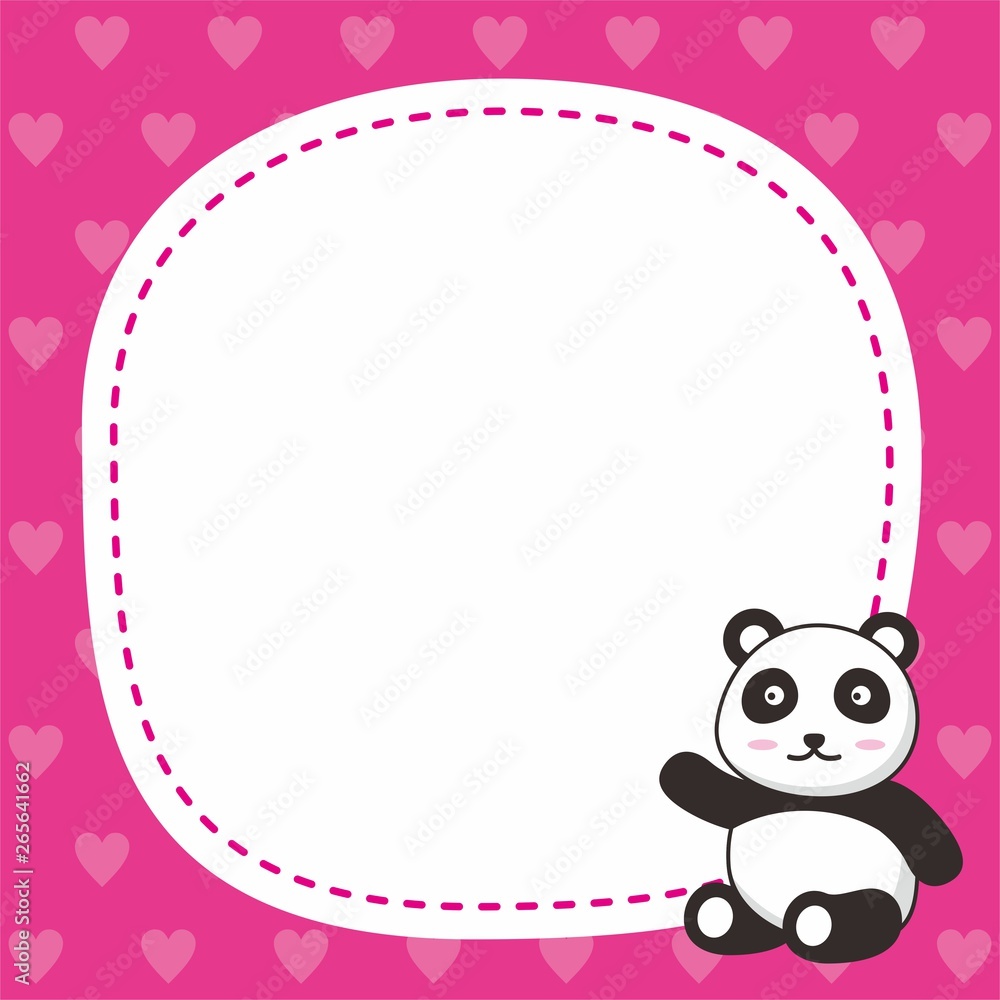 Cute pink frame background with cute panda illustration Cute pink frame background with cute panda illustration