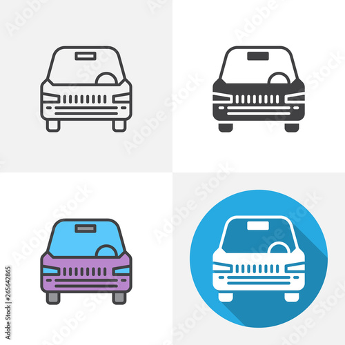 Car, vehicle icon. Line, glyph, flat and filled outline colorful version, retro car outline and flat vector sign. Symbol, logo illustration. Different style icons set