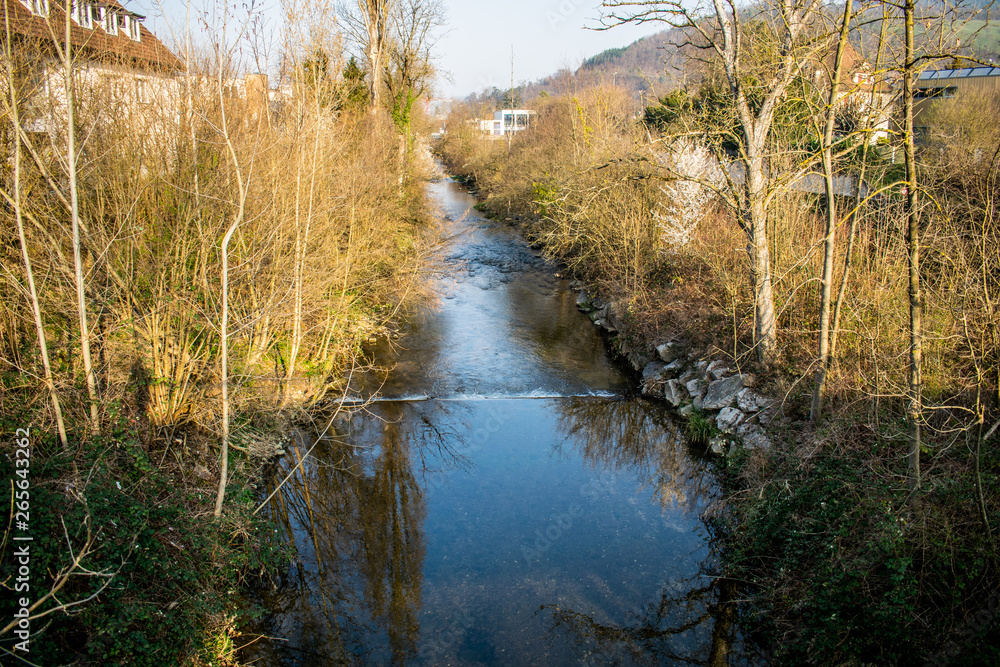 Lausen, BL, Switzerland - 23.03.19. Creek. Brook in urban area Lausen, BL, Switzerland - 23.03.19. Creek. Brook in urban area