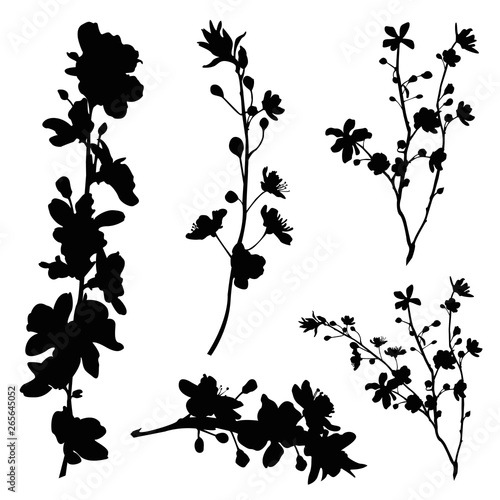 cherry blossom branch silhouette set