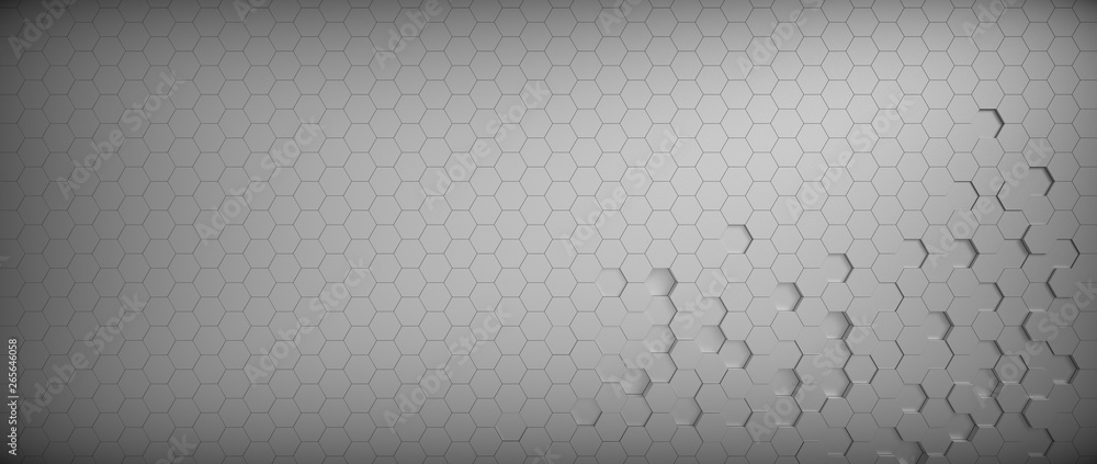 Metallic Gray honeycomb hexagon background wallpaper. Top view. 3D render - obrazy, fototapety, plakaty 