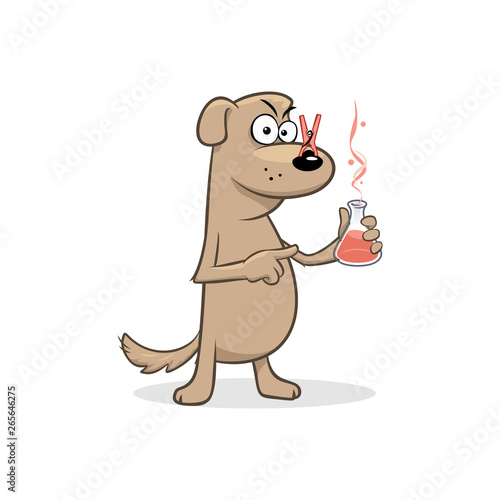 Chemist dog chemical flask pin vector illustration
