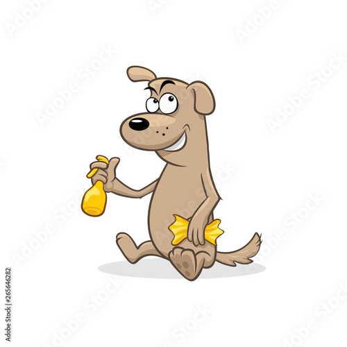 Dog Cleaning spray bottle washcloth vector illustration