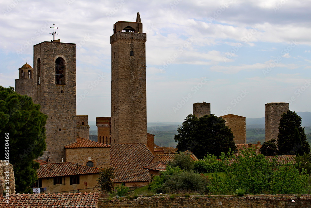 the towers of San Gimignano seen from the medieval fortress