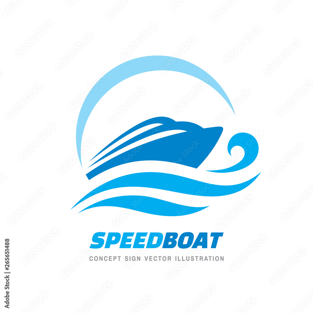 Abstract speed boat and blue sea waves - vector business logo template concept illustration. Ocean ship graphic creative sign. Marine float transport symbol. Nautical icon. Design element. Abstract speed boat and blue sea waves - vector business logo template concept illustration. Ocean ship graphic creative sign. Marine float transport symbol. Nautical icon. Design element.