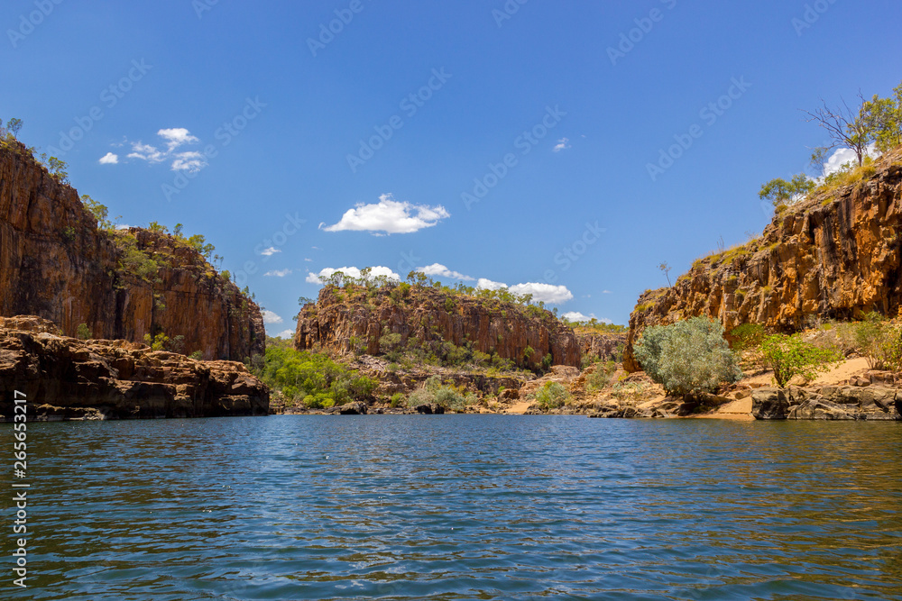 Katherine Gorge on an early morning cruise up the river with wonder reflections and beautiful scenery, Northern Territory, Central Australia.