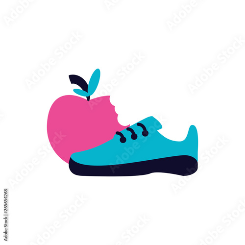 fresh apple fruit with sport shoe