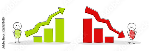 Business chart with funny hand drawn stickman - collection. Vector