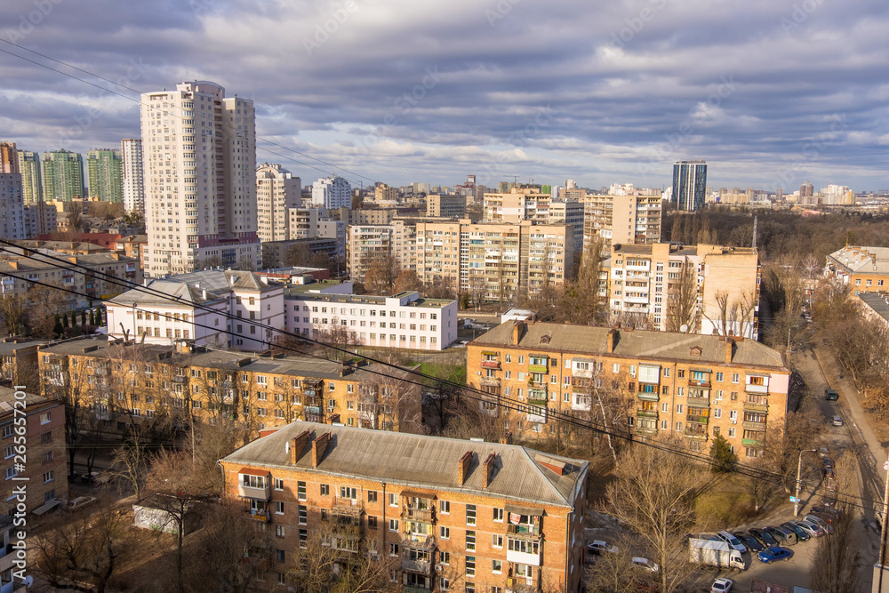 Kyiv, Ukraine - February 21, 2019: View of the Solomenka district of Kyiv. Kiev cityscape, Ukraine