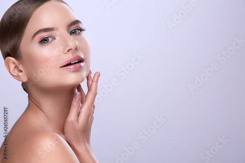 Make up model at gray studio background