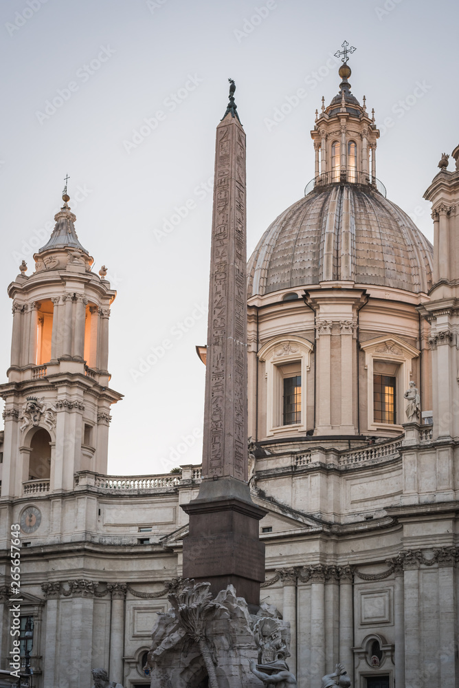 The column and the building of Piazza Navona in Rome