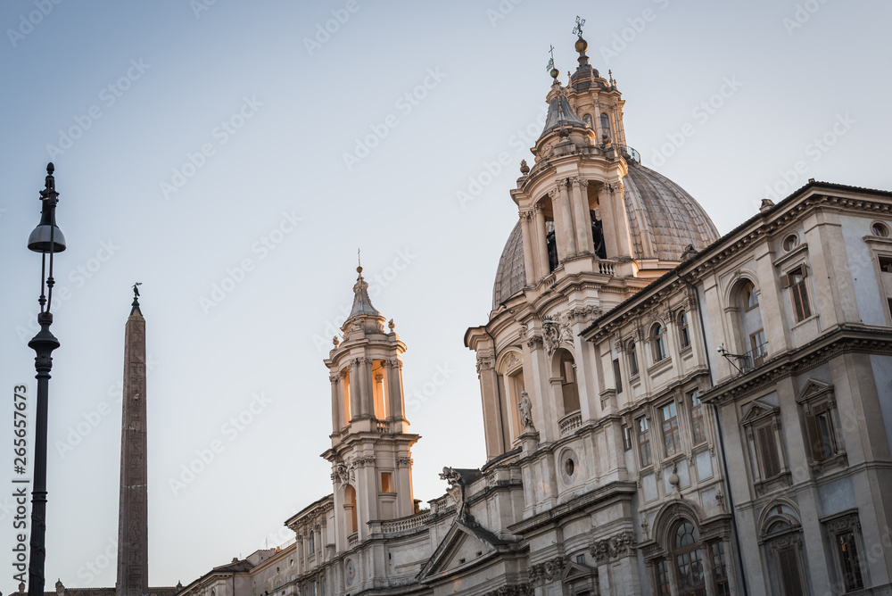 Tight shot on the facade of the Piazza Navona building in Rome