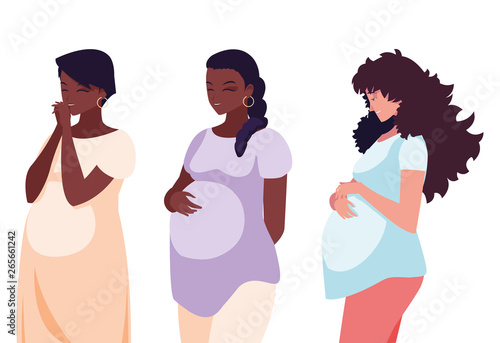 interracial group of pregnancy women in heart