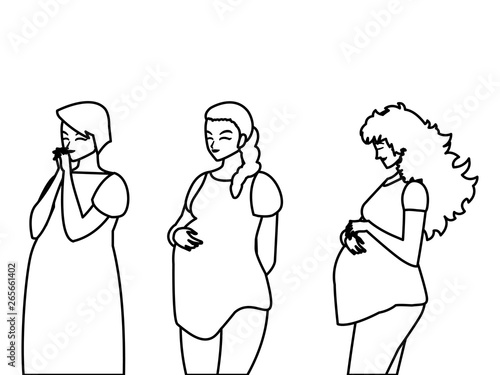 group of beautiful pregnancy women characters