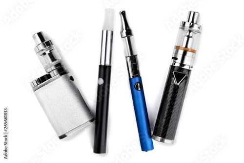 electronic cigarettes or vaping devices on white background photo