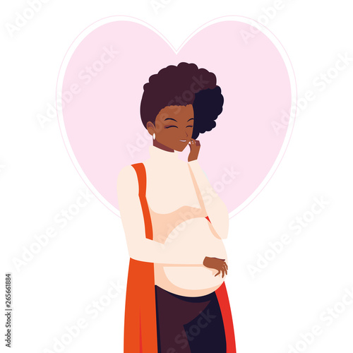 beautiful afro pregnancy woman in heart character