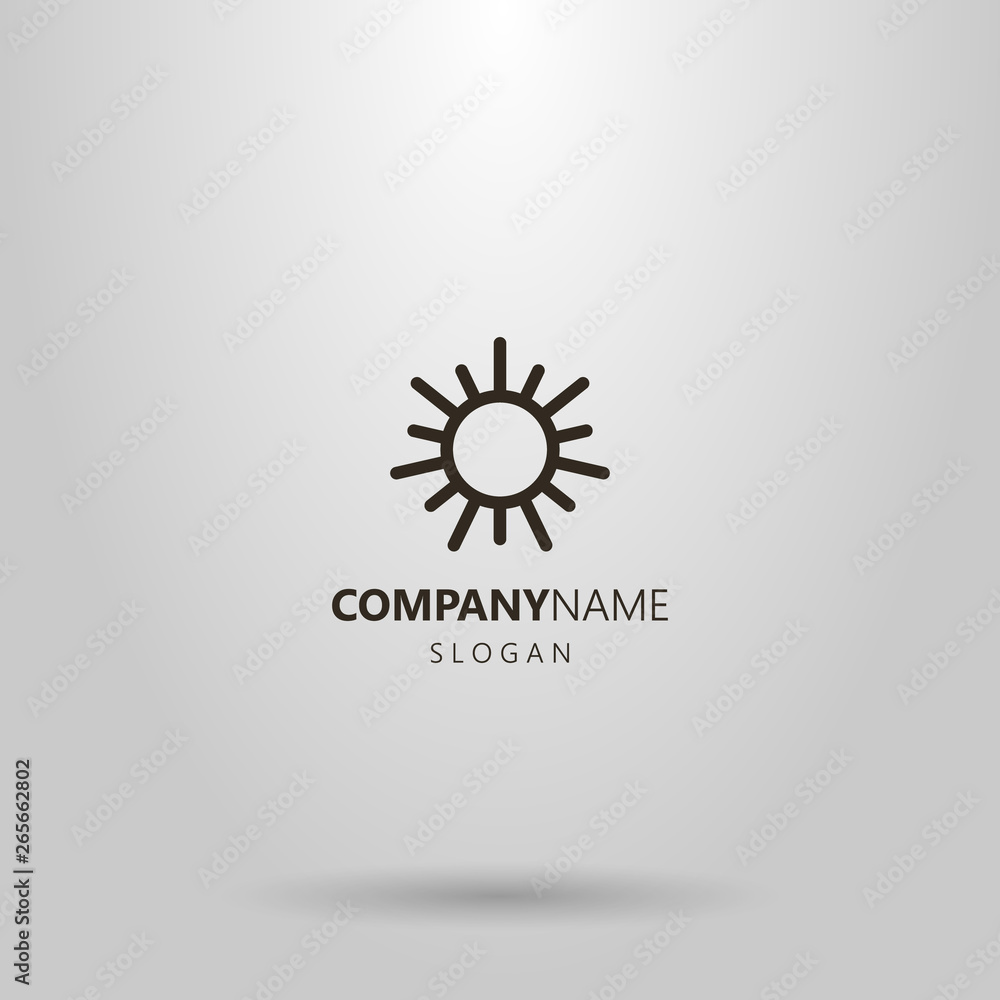 Fototapeta premium black and white simple vector geometric line art logo of the round sun with rays