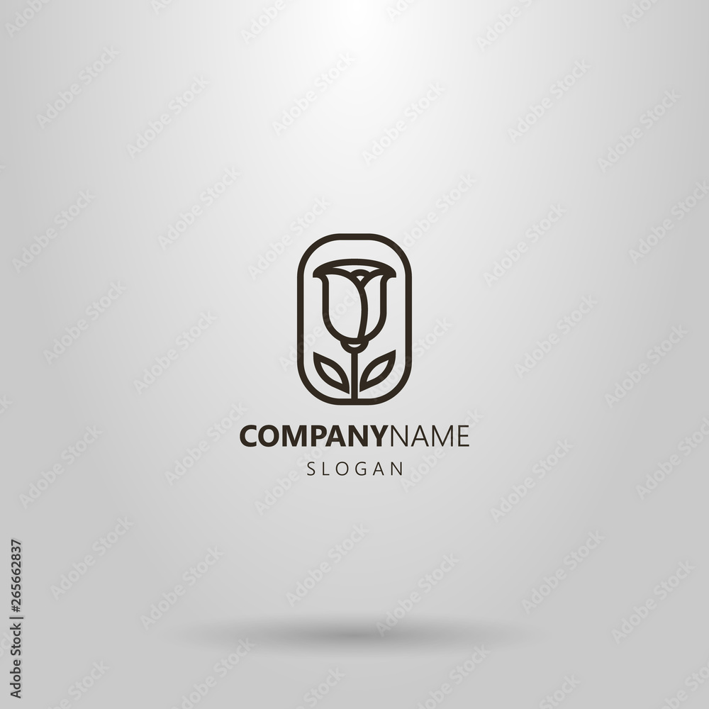 black and white simple vector line art logo of a tulip flower in a frame black and white simple vector line art logo of a tulip flower in a frame