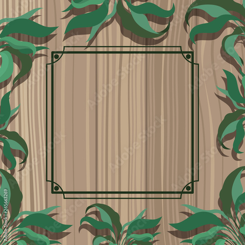 square frame with herbal and wooden background