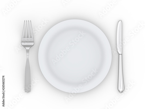 3d plate, fork and knife