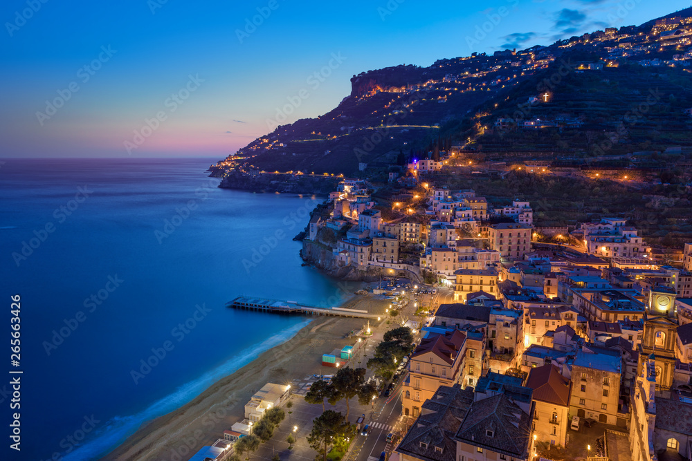 Sunset view of Minori, Amalfi Coast, Italy.