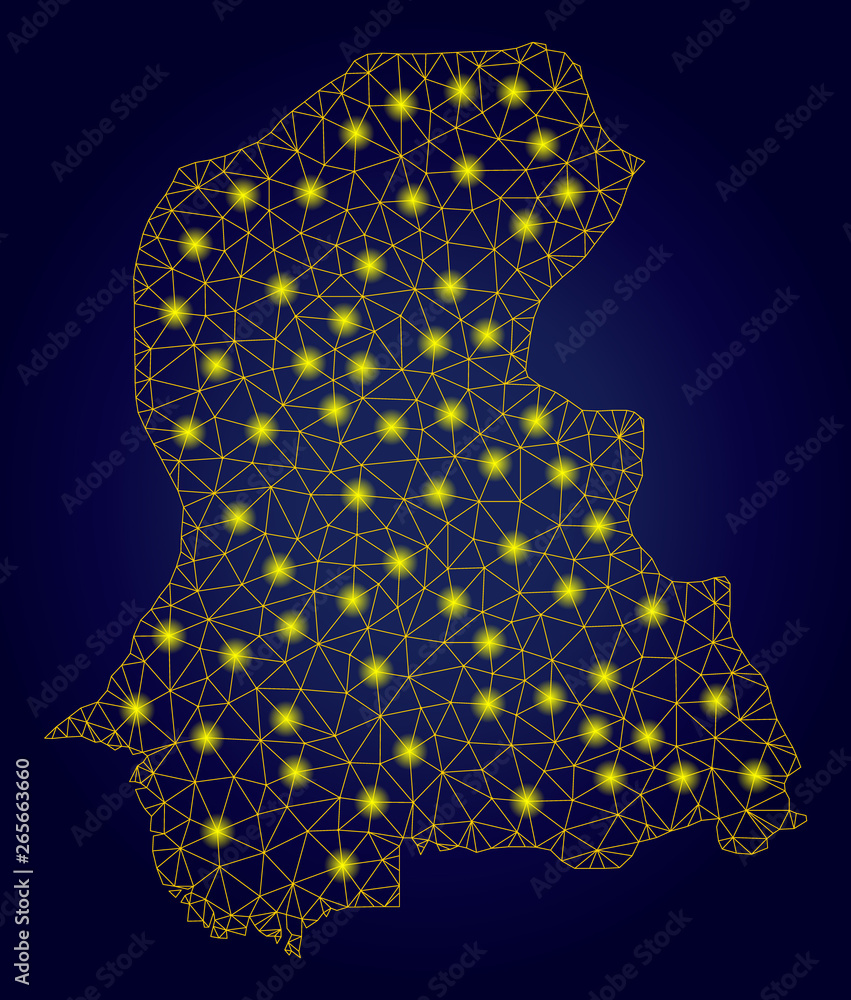 Yellow mesh vector Sindh Province map with glitter effect on a dark blue gradiented background. Abstract lines, light spots and points form Sindh Province map constellation. Yellow mesh vector Sindh Province map with glitter effect on a dark blue gradiented background. Abstract lines, light spots and points form Sindh Province map constellation.