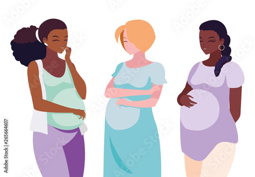 interracial group of pregnancy women in heart