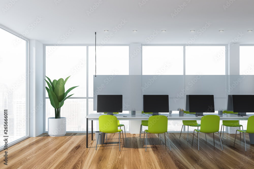 Open space office interior with green chairs Stock Illustration | Adobe ...