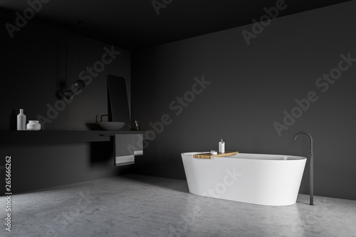 Grey bathroom corner  tub and sink