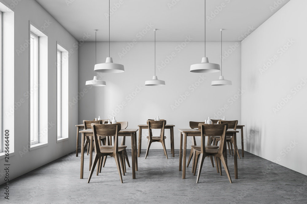 Fototapeta premium Interior of white pub with industrial lamps