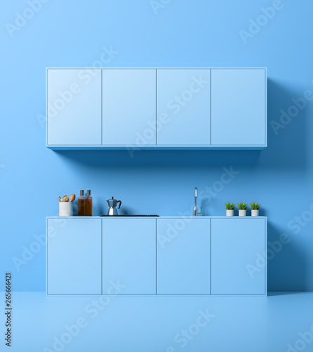 Wallpaper Mural Blue kitchen interior, countertops and cupboards Torontodigital.ca