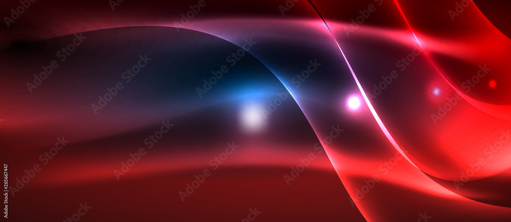 Fototapeta premium Glowing abstract wave on dark, shiny motion, magic space light. Techno abstract background