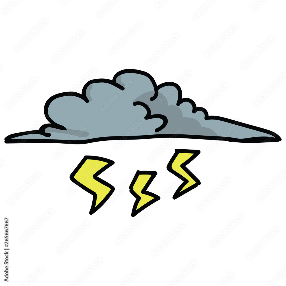 Cute thunder cloud cartoon vector illustration motif set. Hand drawn  lightning bolt stormy weather blog icons. Nature graphics. Storm web  buttons. Stock Vector | Adobe Stock