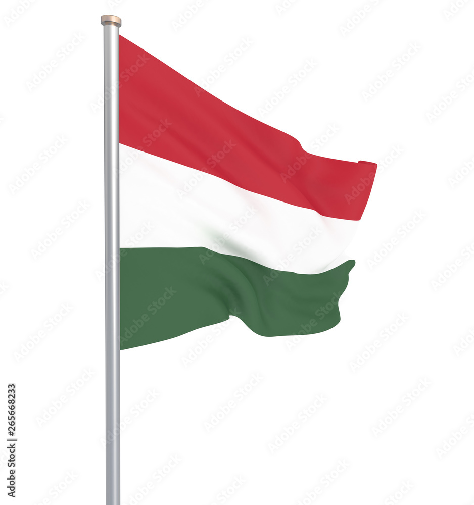Hungary flag blowing in the wind. Background texture. 3d rendering, wave. Isolated on white. Illustration. Hungary flag blowing in the wind. Background texture. 3d rendering, wave. Isolated on white. Illustration.