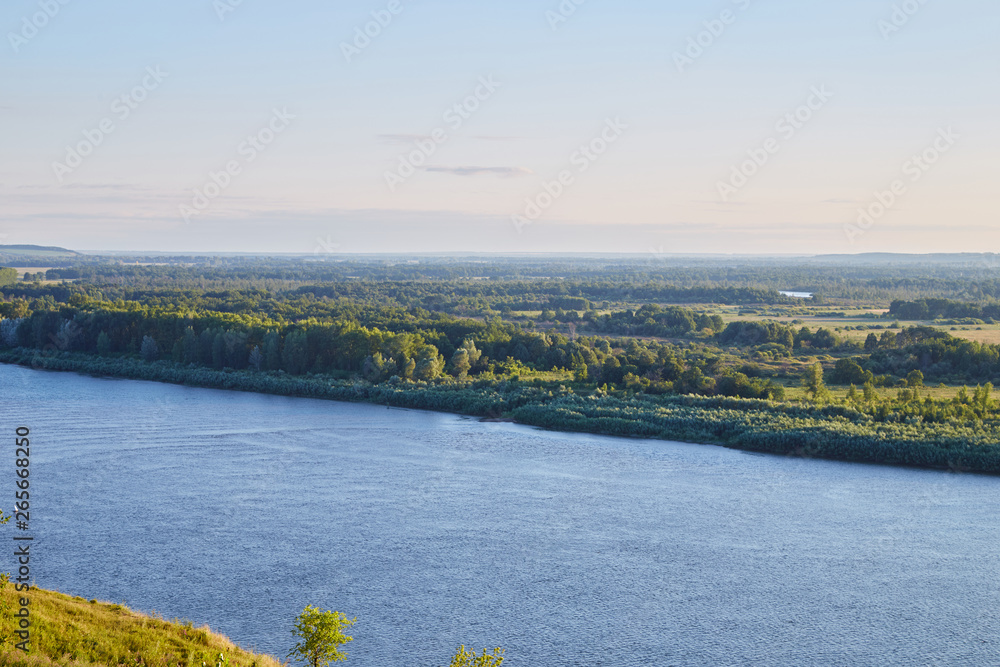 View of the White River on a sunny summer evening, Republic of Bashkortostan, Russia