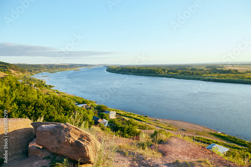 View of the White River on a sunny summer evening, Republic of Bashkortostan, Russia photo