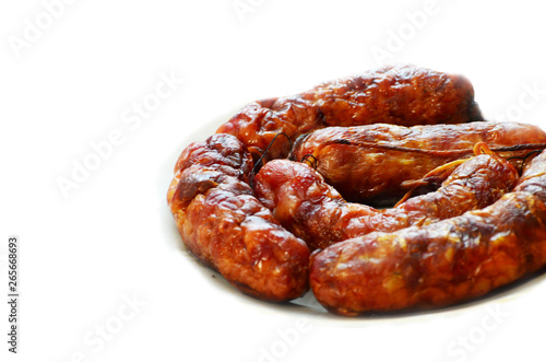 Home-made baked sausages isolated on white, food,photo