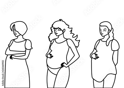 group of beautiful pregnancy women characters