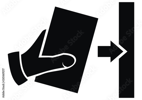 turnstile, card and hand, black silhouette, vector icon photo